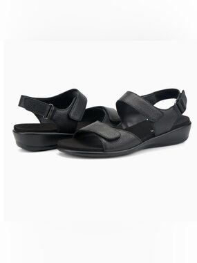 Easy Spirit Hartwell Black Leather Sandals - WIDE Width